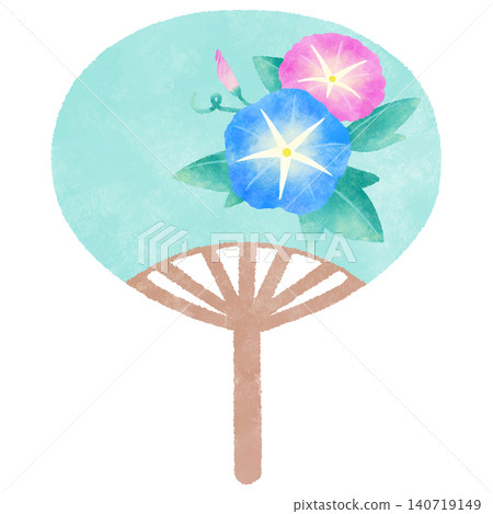 Watercolor-style morning glory pattern fan illustration - Summer Watercolor-style morning glory pattern fan illustration - Summer 140719149