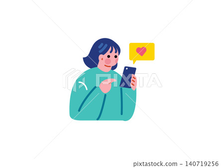 Illustration of a woman liking something on social media. 140719256