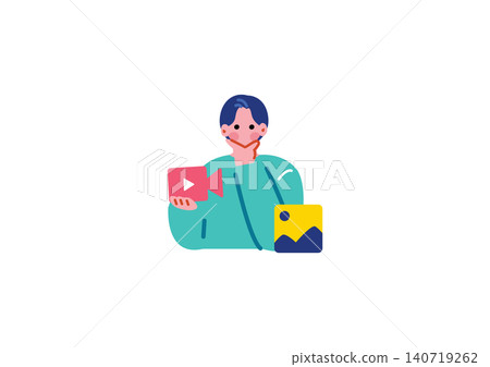 一幅描繪男子使用社群媒體的插圖 140719262