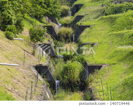 Sediment control dams installed in terraced rice fields Sediment control dams installed in terraced rice fields 140719446
