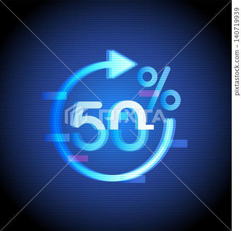 50 Percent Discount Icon with Neon Arrow Design 140719939