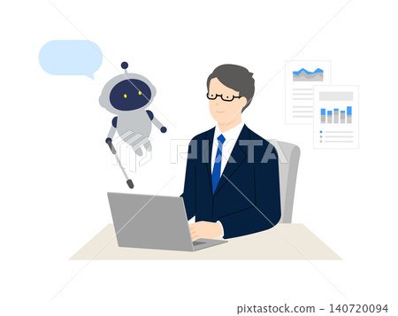 Illustration of a business person using AI at work (vector material) Illustration of a business person using AI at work (vector material) 140720094