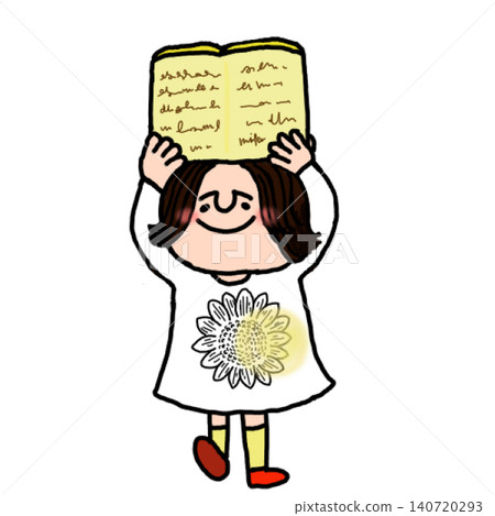 A girl with black hair holding a book, studying. A girl with black hair holding a book, studying. 140720293
