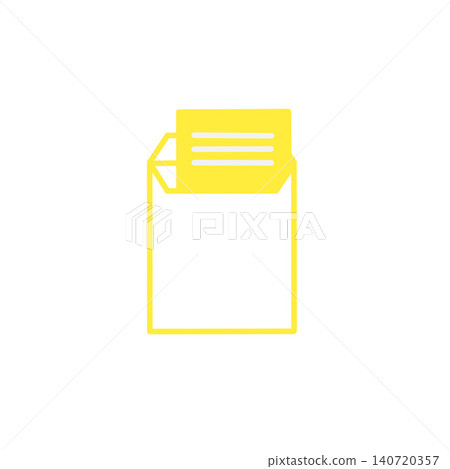 A simple icon illustration of a letter emerging from an open envelope, on a yellow and white background. 140720357
