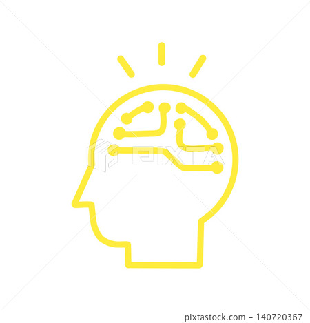 人工智慧圖示素材,大腦和電路圖符號,黃色線條畫插圖,代表靈感。 人工智慧圖示素材,大腦和電路圖符號,黃色線條畫插圖,代表靈感。 140720367