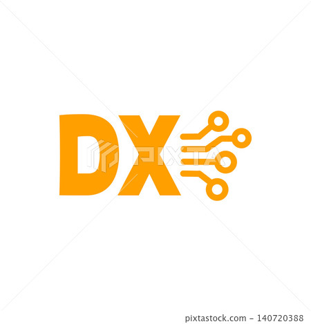 A symbol icon illustration for DX (Digital Transformation), in orange with a white background. A symbol icon illustration for DX (Digital Transformation), in orange with a white background. 140720388