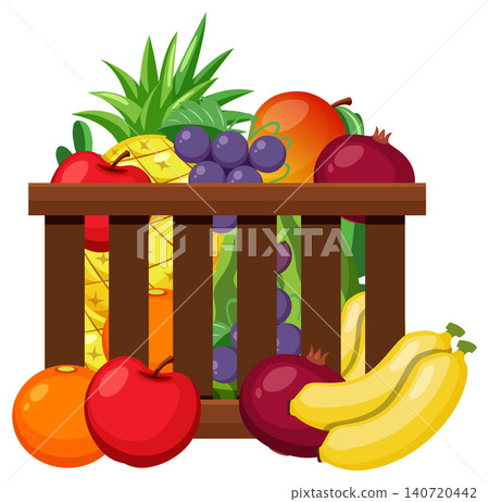 Assorted Fresh Fruits in Wooden Basket Vector Illustration Assorted Fresh Fruits in Wooden Basket Vector Illustration 140720442