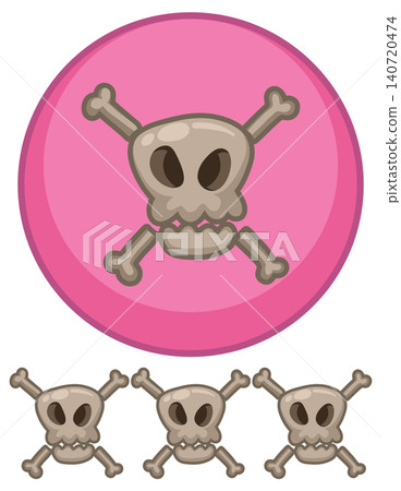 Cartoon Skull and Crossbones Icon on Pink Circle Background Cartoon Skull and Crossbones Icon on Pink Circle Background 140720474