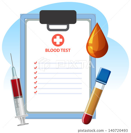 Blood Test Checklist with Syringe and Sample Tube Illustration Blood Test Checklist with Syringe and Sample Tube Illustration 140720493