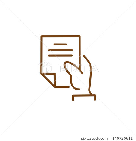 一隻手和手指拿著文件的圖標 - 棕色調 - 適用於商業和合約相關的圖像。 140720611