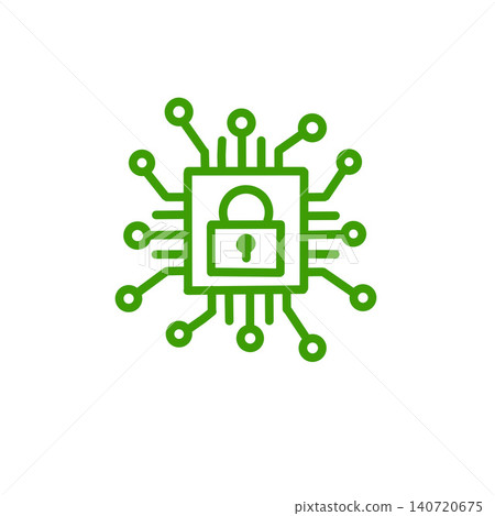 Security icon illustration material - CPU and key symbol - simple design - green 140720675