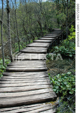 Wooden boardwalk in Plitvice Lakes National Park Croatia 140720800