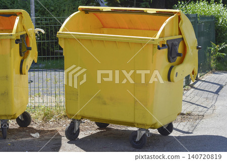 Large Yellow Plastic Waste Container on Wheels Large Yellow Plastic Waste Container on Wheels 140720819