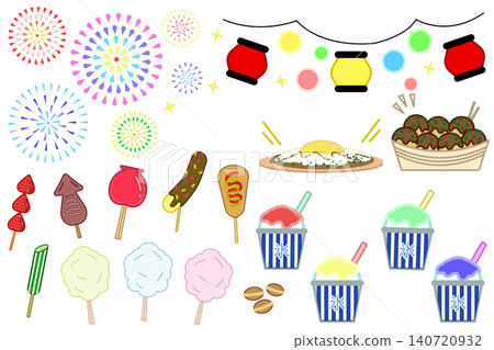 Summer festival and street food vector set: Fireworks icons Summer festival and street food vector set: Fireworks icons 140720932