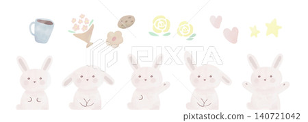 一組可愛的水彩風格兔子插畫。 一組可愛的水彩風格兔子插畫。 140721042