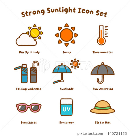 Sunny Day Icon Set (9 pieces) | Sun Protection, Summer, Weather Sunny Day Icon Set (9 pieces) | Sun Protection, Summer, Weather 140721153