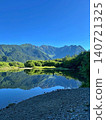 The beautiful reflection of the Hotaka mountain range in Taisho Pond in Kamikochi. 140721325