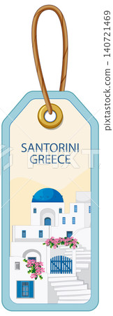Mediterranean Travel Luggage Tag Illustration with Santorini Greece Theme Mediterranean Travel Luggage Tag Illustration with Santorini Greece Theme 140721469