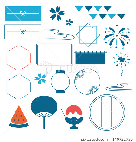 Summer Japanese-style illustration material set Summer Japanese-style illustration material set 140721756