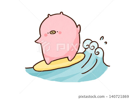 A pig skillfully riding the waves on a surfboard (surfing/water sports) A pig skillfully riding the waves on a surfboard (surfing/water sports) 140721869