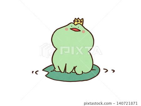 A frog prince wearing a golden crown on his head (a fairy tale and symbol of good fortune) 140721871