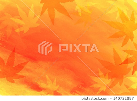 Autumn leaves on paper painted orange Autumn leaves on paper painted orange 140721897