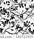Elegant seamless pattern featuring black tree branches and leaves silhouette on a white background. Perfect for textile and wallpaper design. 140721935