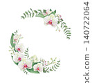 Watercolor floral wreath with white phalaenopsis orchids, buds, and eucalyptus foliage 140722064