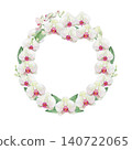 Watercolor floral wreath with white phalaenopsis orchids, buds, and eucalyptus foliage 140722065