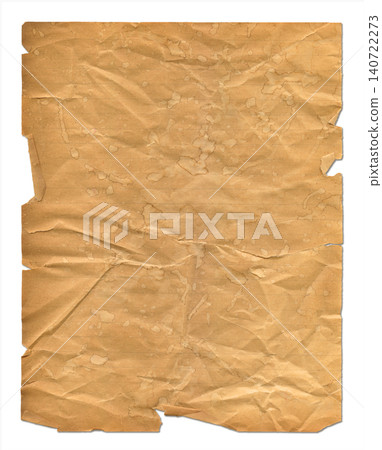 Brown wrinkled paper sheet isolated on white 140722273
