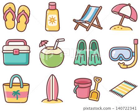 Summer Vacation Beach Icons Set 140722341