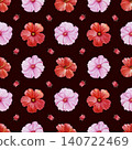 Red and pink hibiscus flowers in watercolor seamless pattern. 140722469
