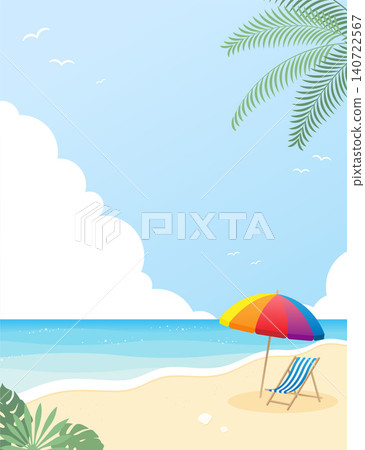 Summer beach background illustration with beach umbrellas and beach chairs (vector) - Sea, Resort Summer beach background illustration with beach umbrellas and beach chairs (vector) - Sea, Resort 140722567