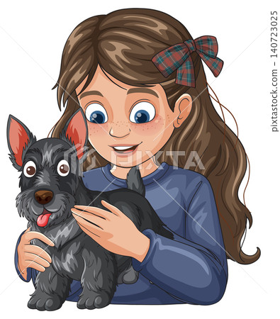 Young Girl Holding Small Black Scottish Terrier Puppy Vector Illustration Young Girl Holding Small Black Scottish Terrier Puppy Vector Illustration 140723025