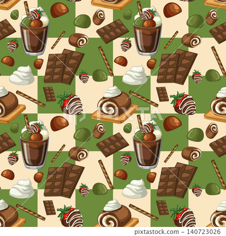 Seamless Vector Pattern of Chocolate Desserts and Matcha Sweets Seamless Vector Pattern of Chocolate Desserts and Matcha Sweets 140723026