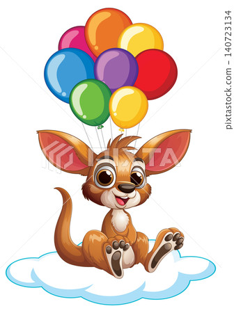 Cute Cartoon Baby Kangaroo Sitting on Cloud with Colorful Balloons Cute Cartoon Baby Kangaroo Sitting on Cloud with Colorful Balloons 140723134