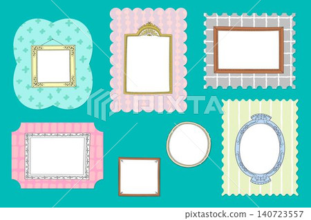 Hand-painted antique picture frame set with Scandinavian-style wallpaper Hand-painted antique picture frame set with Scandinavian-style wallpaper 140723557