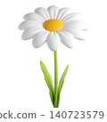 Cute 3D plastic Daisy Flower. Cartoon chamomile bubble bloom with white petals for spring and summer design. 3d render	 140723579