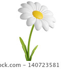 Cute 3D plastic Daisy Flower. Cartoon chamomile bubble bloom with white petals for spring and summer design. 3d render	 140723581