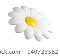 Cute 3D plastic Daisy Flower. Cartoon chamomile bubble bloom with white petals for spring and summer design. 3d render	 140723582