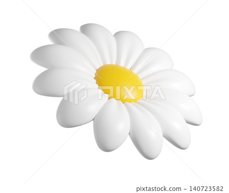 Cute 3D plastic Daisy Flower. Cartoon chamomile bubble bloom with white petals for spring and summer design. 3d render	 140723582