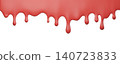 Glossy red strawberry, blood, ice cream or paint drip border with liquid drops. Melting glaze frame isolated on background, perfect for banner, poster, dessert. 140723833