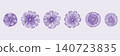 Cute purple sketch set of pen hand drawn whimsical vector floral engraved blossoms elements. Outline sketch round daisy flowers blooms for clipart design, pattern, greeting card decor, stickers 140723835