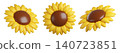 3d Sunflower icon with yellow petals and brown center, isolated on background. Blooming Flower for spring, summer, autumn, harvest 140723851