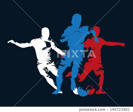 Three Football Soccer Players in Action Vector Sport Illustration Three Football Soccer Players in Action Vector Sport Illustration 140723901