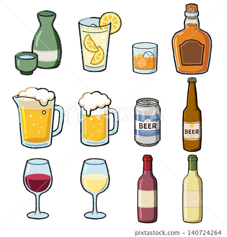A set of hand-drawn illustrations of various alcoholic beverages. A set of hand-drawn illustrations of various alcoholic beverages. 140724264