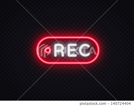 Neon REC button with bright glowing border on transparent background. Modern recording indicator for streaming platform, vlog content, video editing and broadcast graphics. Neon REC button with bright glowing border on transparent background. Modern recording indicator for streaming platform, vlog content, video editing and broadcast graphics. 140724404