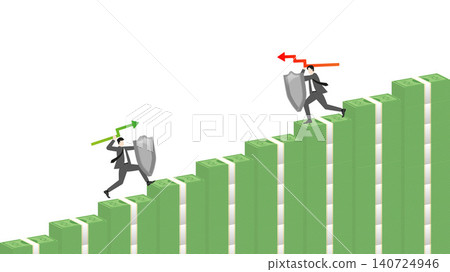 Businessman fighting in financial market using arrow graph weapons on banknote staircase wealth growth investment strategy and asset protection banking concept Businessman fighting in financial market using arrow graph weapons on banknote staircase wealth growth investment strategy and asset protection banking concept 140724946