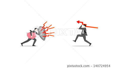 Businessman defending piggy bank savings with shield against financial market attack and bearish graph arrows wealth protection and personal finance security concept Businessman defending piggy bank savings with shield against financial market attack and bearish graph arrows wealth protection and personal finance security concept 140724954