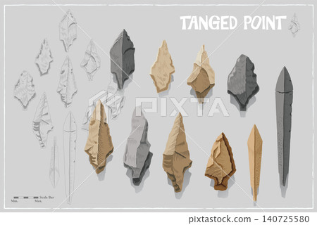 Korean Prehistoric Artifact Paleolithic Tanged Point Detailed Vector Illustration Set Korean Prehistoric Artifact Paleolithic Tanged Point Detailed Vector Illustration Set 140725580